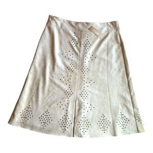 NEW CHICO’S Faux Suede A Line Skirt Cream Studded Knee Length Zip Women 2